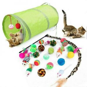 KittyShop cat stuff 21Pc/Set Pet Kit Collapsible Tunnel Cat toy Fun Channel Feather Balls Mice S*GF